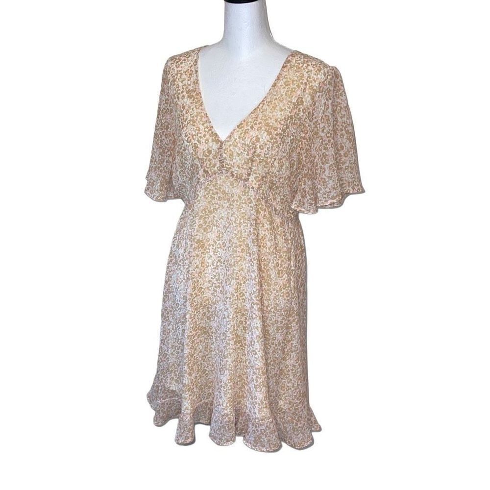 In Bloom Women's Floral Baby Doll Dress Ruffle Swing Mini Cream Pink Medium NWT